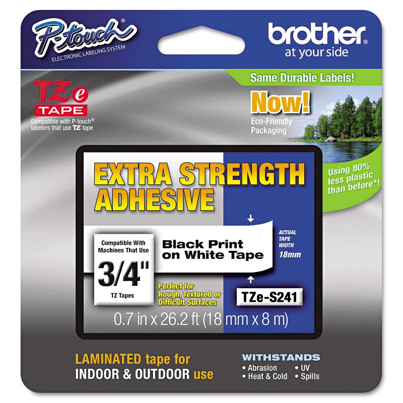 Brother TZe Extra-Strength Adhesive Laminated Labeling Tape 3/4w Black on White TZES241, 1 of 7