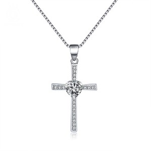 Cross Heart Pendant Necklace for Women Sterling Silver Cz Ginger Lyne Collection - 1 of 4