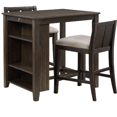 NicBex 3 Piece Dining Table Set witH USB Ports & Side Storage Modern Kitchen Side Table with Upholstered Side Chairs for Dining Room