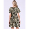 INSPIRE CHIC Women's Leopard Print Short Sleeve Square Neck Elastic Waist Summer A-Line Mini Dresses - 3 of 4