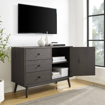 Gray Wood Mid-Century Modern Media Console with Storage