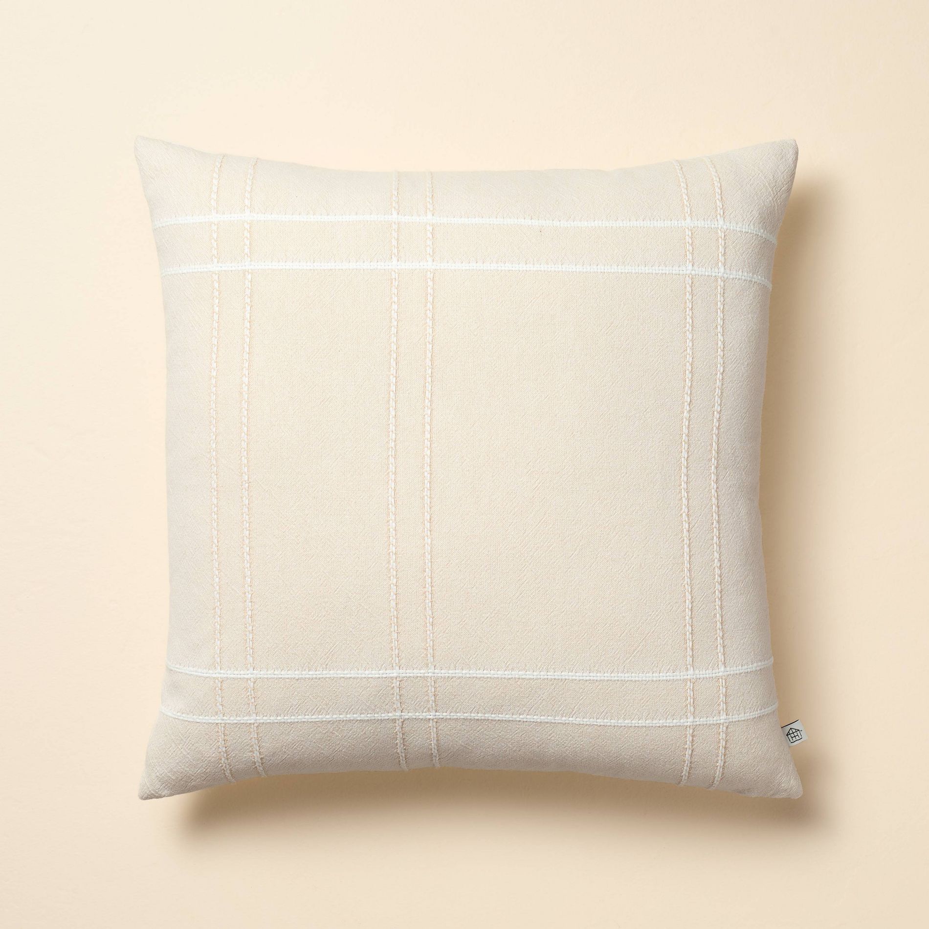 18"x18" Cross Stripe Square Throw Pillow Washed Tan - Hearth & Hand™ with Magnolia