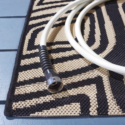 Black and Beige Rectangular Synthetic Indoor/Outdoor Area Rug