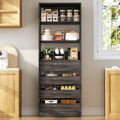 Aheaplus 80"H Pantry Cabinet with Adjustable Shelves and Drawers