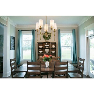Emily Rubbed Brass 5-Light Chandelier with Off-White Shades