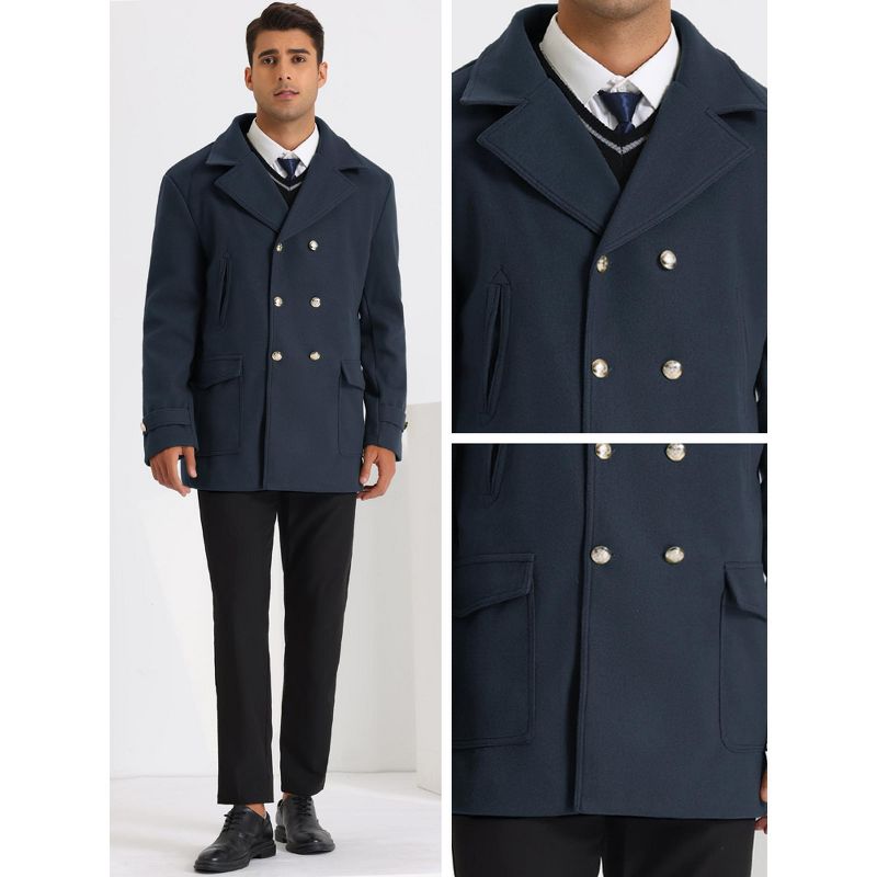 Lars Amadeus Men's Classic Winter Notched Collar Double Breasted Peacoat, 4 of 6