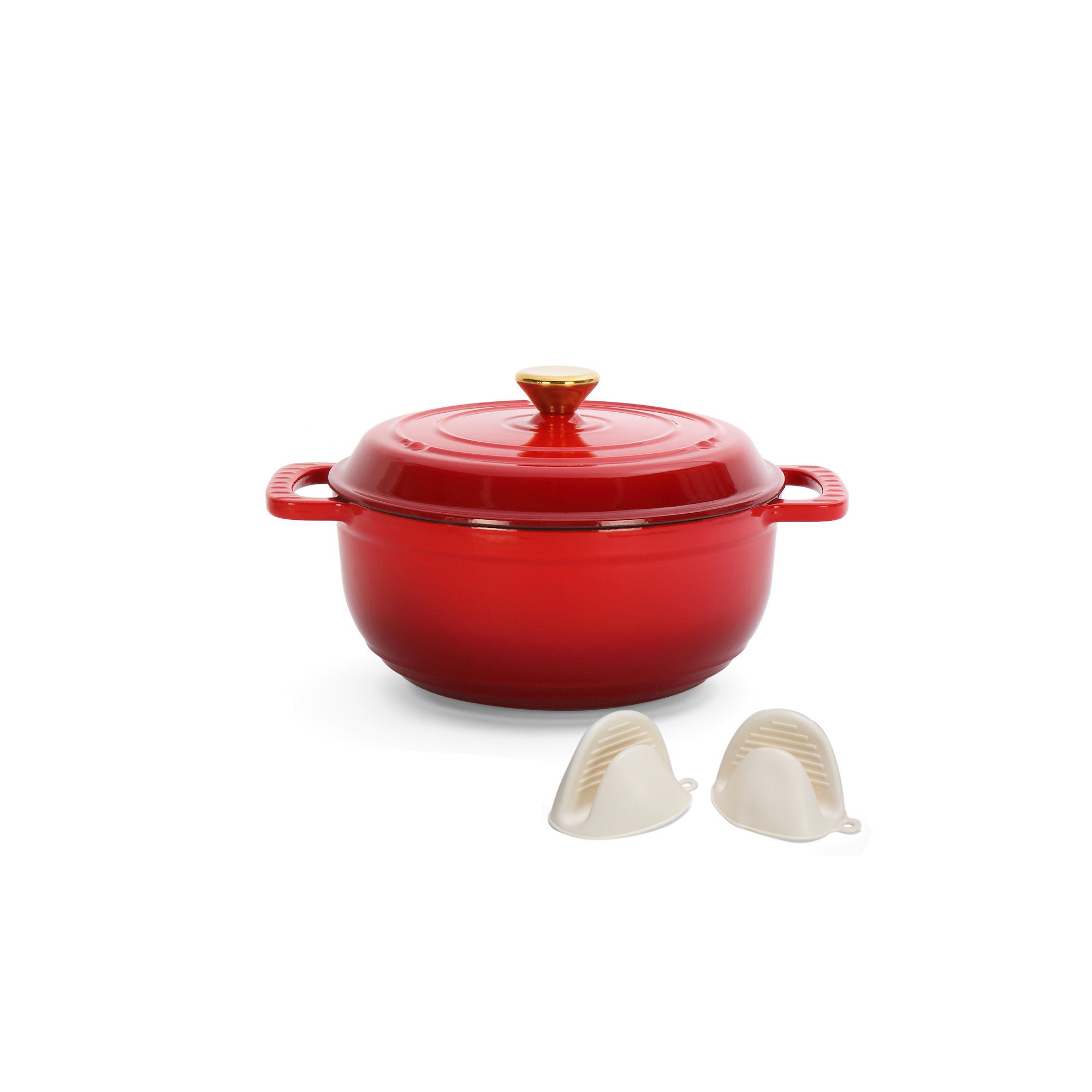 Karl Home 6 qt. Enameled Cast Iron Round Dutch Oven in Red with Lid