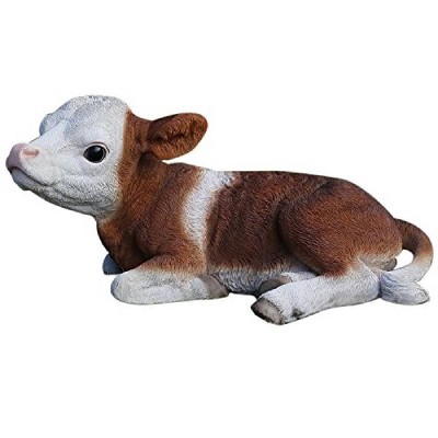 11.5" Polyresin Laying Down Cow Outdoor Statue White/Brown - Hi-Line Gift