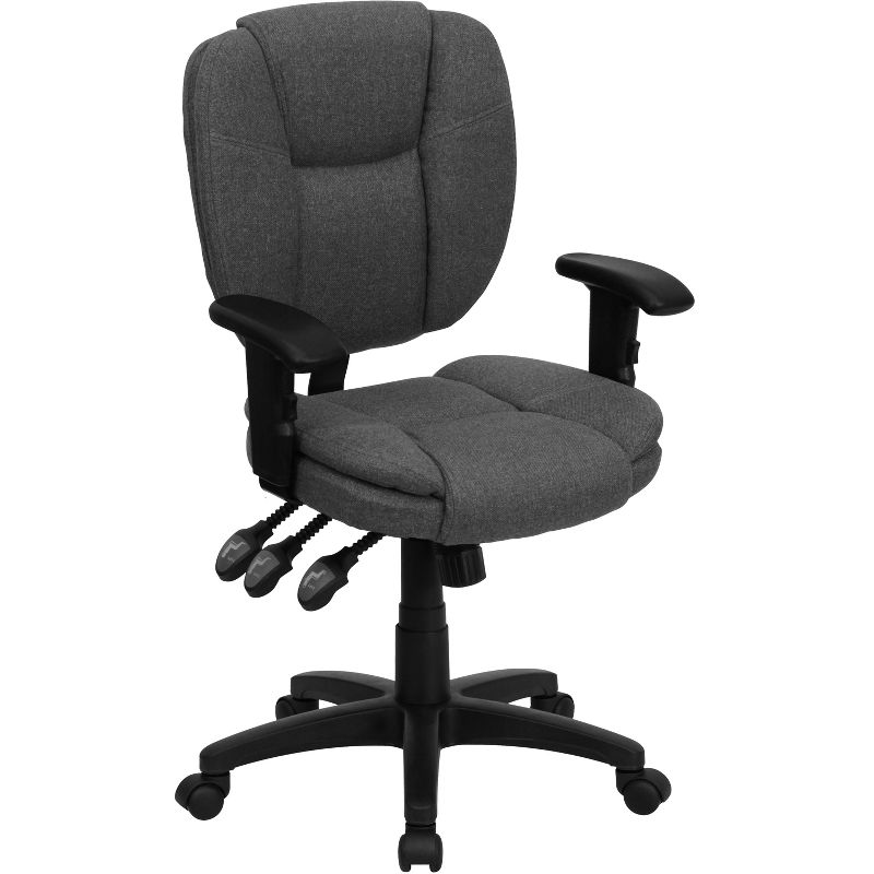 Flash Furniture Mid-Back Multifunction Swivel Ergonomic Task Office Chair with Pillow Top Cushioning and Adjustable Arms, 1 of 6