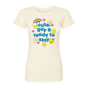 Women's - Instant Message - Cute Gay Ready Slay Fitted Graphic T-Shirt - 1 of 4
