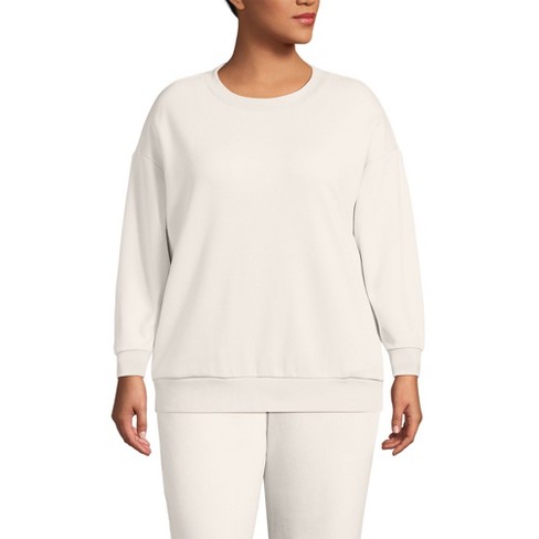 Lands' End Women's Plus Size Serious Sweats Oversized Long Sleeve Crew ...