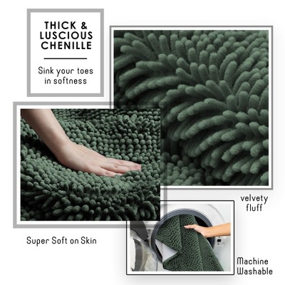 Hunter Green Chenille Bath Rug with Non-Slip Backing, 26x44