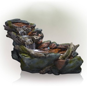 28" Resin 3-Tier Rainforest Fountain with LED Lights Bronze - Alpine Corporation: Outdoor Water Fixture, Electric Power, No Battery Required - 1 of 4