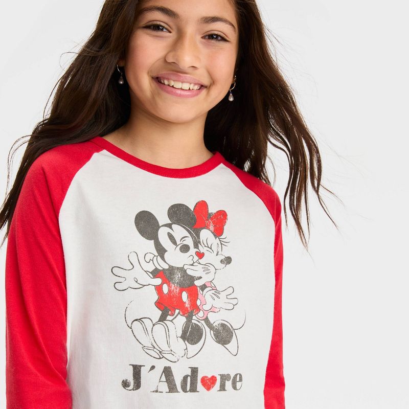 Girls' Mickey Mouse & Friends J'adore Long Sleeve Graphic Crop T-Shirt - Red, 2 of 4