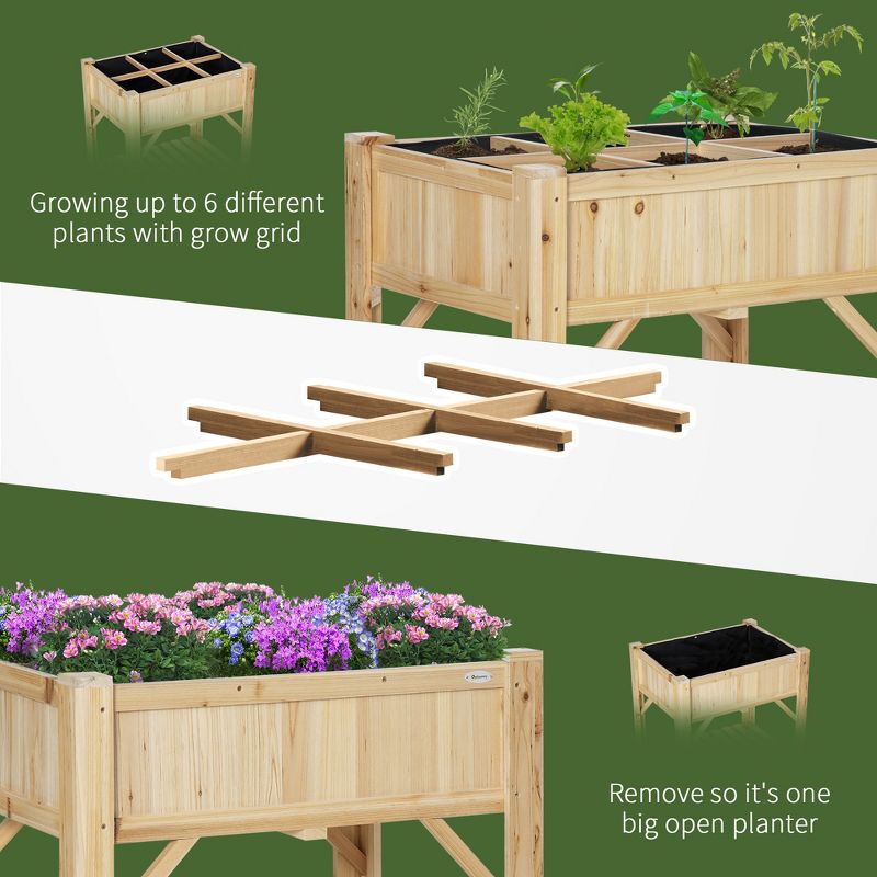 Outsunny Raised Garden Bed, Wood 6 Grid, 31" x 23" with Storage Shelf, Water Draining, Planter Box for Vegetables, Flowers, Herbs, Patio, 5 of 7
