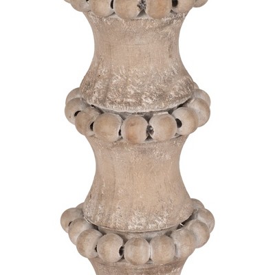 Ivory Distressed Wood Pillar Candle Holder with Beads