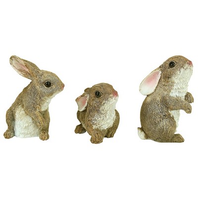 Hand-Painted Brown Resin Garden Bunny Statues Set