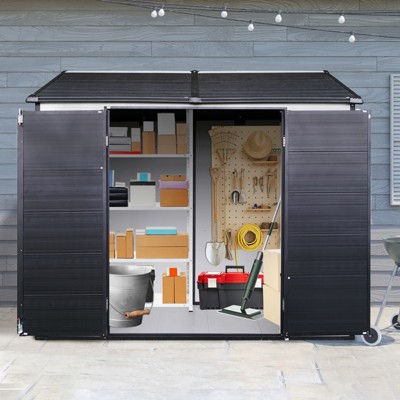 Outdoor Storage Shed, Garden Storage Shed with Lockable Doors, Utility Tool Organizer Storage House with 2 Windows and Floor for Patio, Lawn