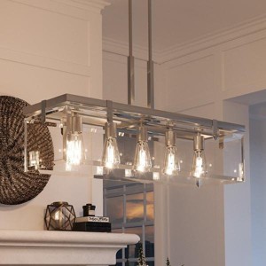 Urban Ambiance Luxury Modern Farmhouse Chandelier,  15-3/4"H x 36-3/4"W,  Brushed Nickel Finish, UHP2441 - 1 of 4