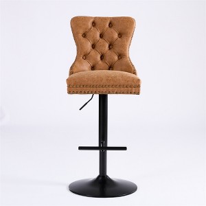 COWLOWN Set of 2 Vintage PU Swivel Bar Stools, Tufted Back, 360° Spin for Kitchen & Pub - 1 of 4
