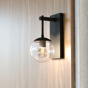 VAXCEL Keeler 1 Light Matte Black Indoor Outdoor Wall Sconce Clear Glass Globe Shade, LED Compatible - 1 of 4