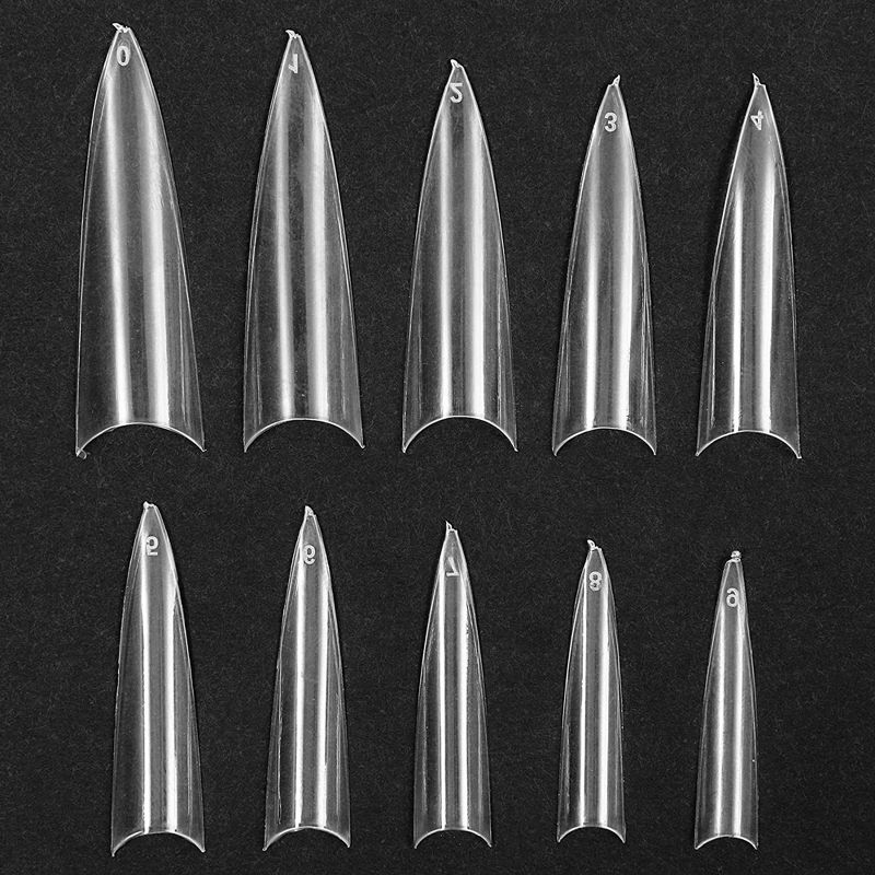 Okuna Outpost 1200 Count Stiletto Acrylic Nail Tips, Half Cover & Long Fake Nails for Salon, 10 Sizes, Clear & White, 5 of 7