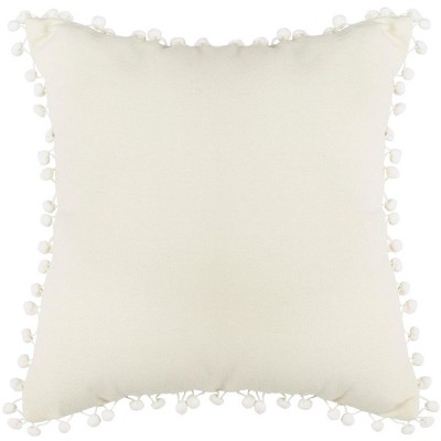Beige and Gray Floral Medallion Pom Pom Pillow