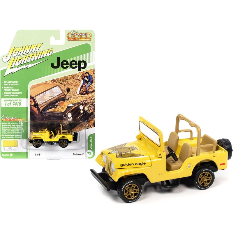 Jeep CJ-5 Yellow w/ Golden Eagle Graphics Classic Gold Collection Ltd Ed to 7418 pcs 1/64 Diecast Model Car by Johnny Lightning, 1 of 4