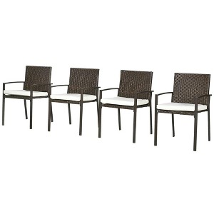 Resenkos Outdoor Dining Room Chairs, Patio Kitchen Chairs,4 Patio Wicker Dining Chairs with Backrest, Cream White - 1 of 4