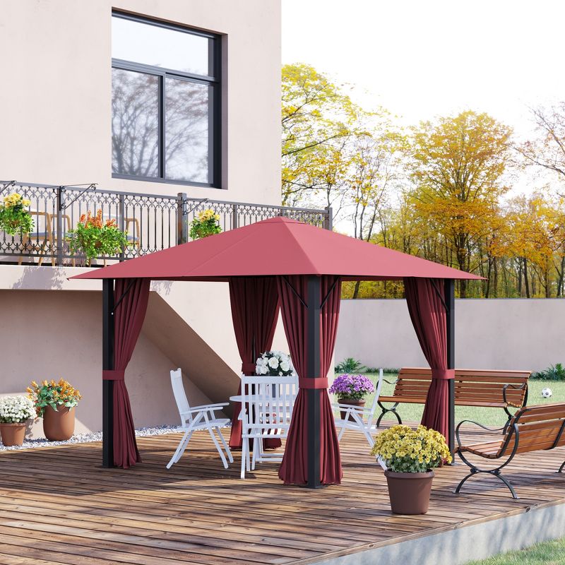 Outsunny 9.7' x 9.7' Patio Gazebo Aluminum Frame Outdoor Canopy Shelter with Sidewalls, Vented Roof for Garden, Lawn, Backyard, and Deck, Wine Red, 3 of 7