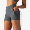Anna-Kaci Active Women's V-Cross Front Wide Band Stretchy Side Pocket Detail Biker Shorts - 2 of 4
