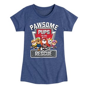 Girls' - Paw Patrol - Pawsome Pups To The Rescue Rubble Chase Al Marshall Skye Fitted Short Sleeve Graphic T-Shirt - 1 of 4
