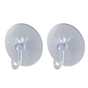 Unique Bargains Bathroom Glass Window Cloth Towels Rubber Wall Suction Cup Hook Clear 2 Pcs - 1 of 3