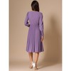 INSPIRE CHIC Women's V-neck Pleated Puff Sleeve Flowy Elegant Casual Midi Dress - 3 of 4