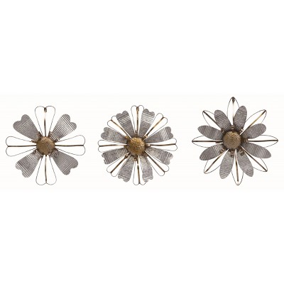 Transpac Metal Corrugated Spring Summer Flower Wall Decor Set of 3,  20.5 x 20.5 inch.
