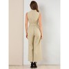 Allegra K Women's Button Down Collared Wide Leg Tie-Waist Sleeveless Cargo Jumpsuits - 4 of 4