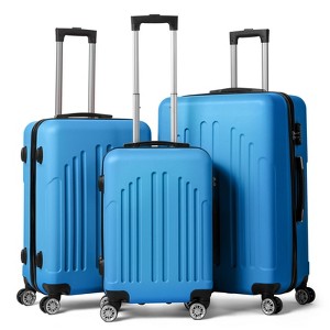 Karl Home 4 Piece Set of Mustard ABS Trolley Cases Vertical Stripes Luggage Blue - 1 of 4