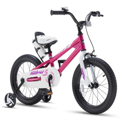 Royalbaby Freestyle 16 in. Fuchsia Kids Bike Boys and Girls Bicycle with Kickstand and Training Wheels, Purple