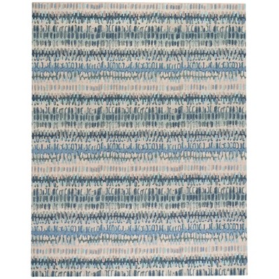 Ivory and Blue Abstract Wool Handwoven Rug 2' x 3'