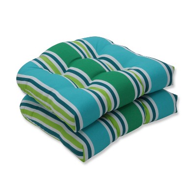 Pillow Perfect 2pc Aruba Stripe Wicker Outdoor Seat Cushions Turquoise/Green