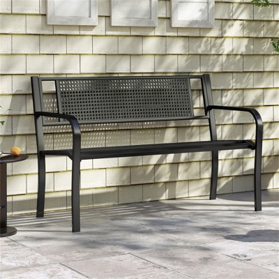 Dracelo 50 Inches Garden Bench with Patterned Backrest and Curved Armrests