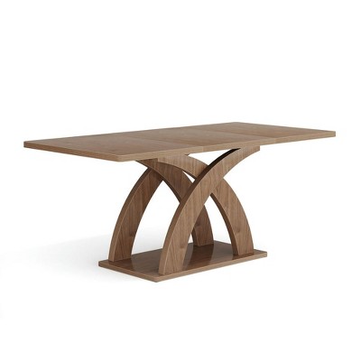 Resenkos Dining Table, Living Room Table,63" Dining Table, Modern Kitchen Table with Pedestal Base for 4-6 People,Brown