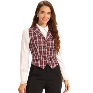 INSPIRE CHIC Women's Plaid Vintage Notched Lapel Collar Single Breasted Waistcoat Vest - 1 of 4