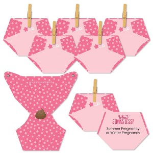 Big Dot of Happiness Baby Girl - Pink Baby Shower Conversation Starter - 2-in-1 Dirty Diaper Game - Set of 24 - 1 of 4
