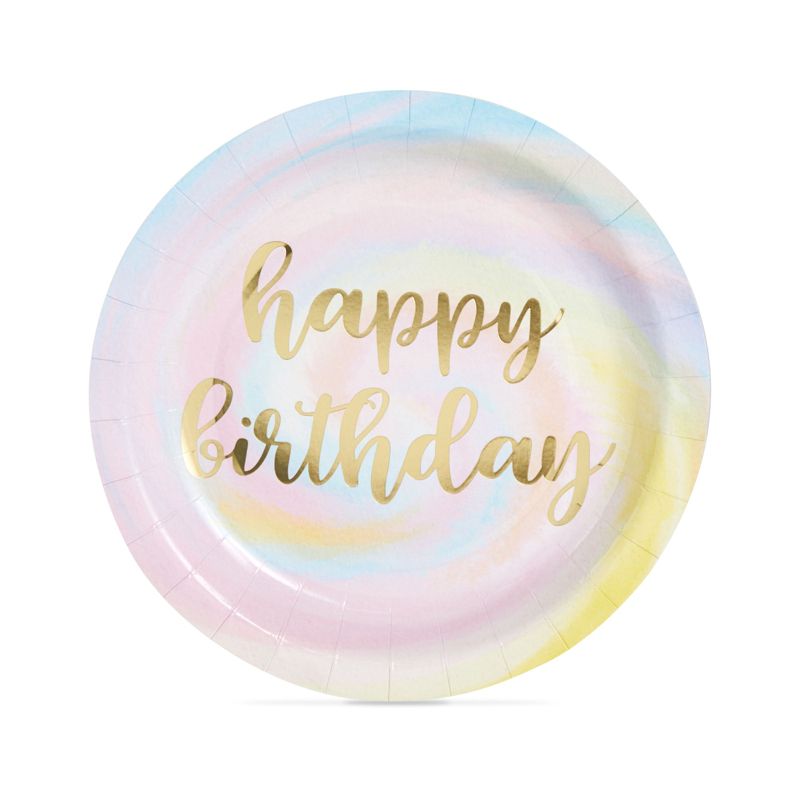 Blue Panda 48-Pack Rainbow Pastel Party Decorations, Gold Foil Happy Birthday Plates, 9 In, 4 of 7