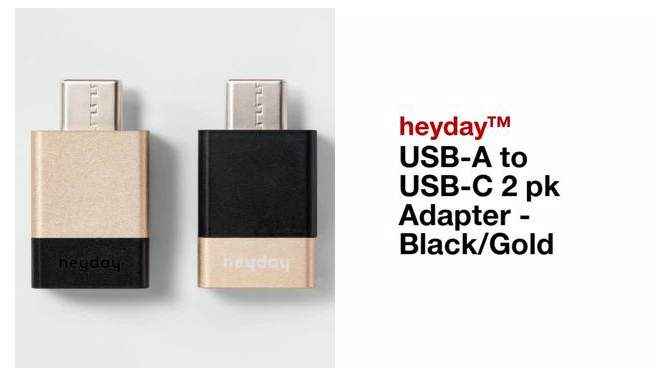 USB-A to USB-C 2 pk Adapter - heyday&#8482; Black/Gold, 2 of 5, play video