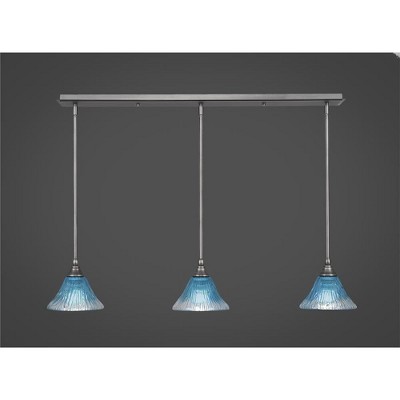 Toltec Lighting Any 3 - Light Chandelier in  Brushed Nickel with 7" Teal Crystal Shade