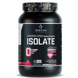 Sascha Fitness Hydrolyzed Whey Protein Isolate – 100% Grass Fed – Strawberry – 2.1 lbs - 1 of 4