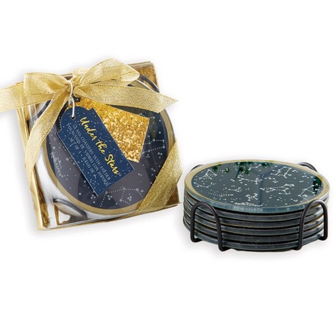 Kate Aspen Under the Stars Glass Coaster with Holder (Set of 6) | 27192NA