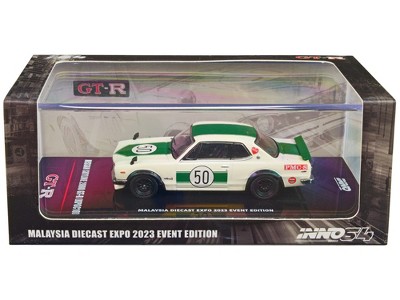 Nissan Skyline 2000 GT-R (KPGC10) #50 White w/Green "Malaysia Diecast Expo Event Ed" 2023 1/64 Diecast Model Car by Inno Models